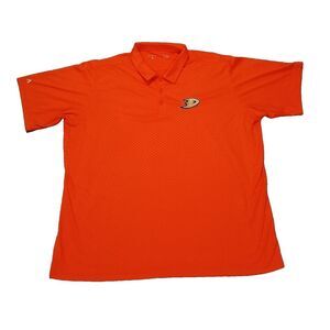 Antigua Anaheim Ducks Polo Shirt Large Orange NHL‎ Hockey Athletic Wear Size XXL